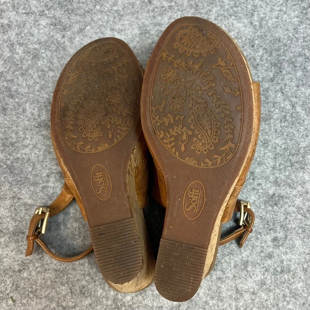 Sofft Women's Tan Brown Leather Cork Wedge Sandals Summer Size‎ 8M